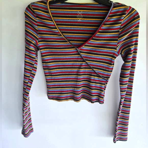 PacSun Basics Striped Multicolor Long Sleeve Ribbed Crop Top - Picture 1 of 5